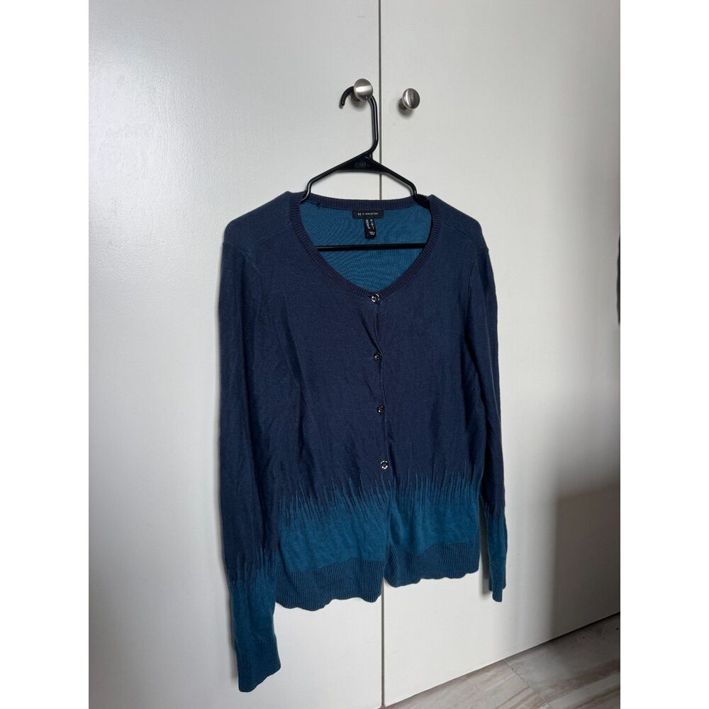 Vintage Halston Turquoise/Blue Embroidered Button Up Cardigan Sz M Cotton